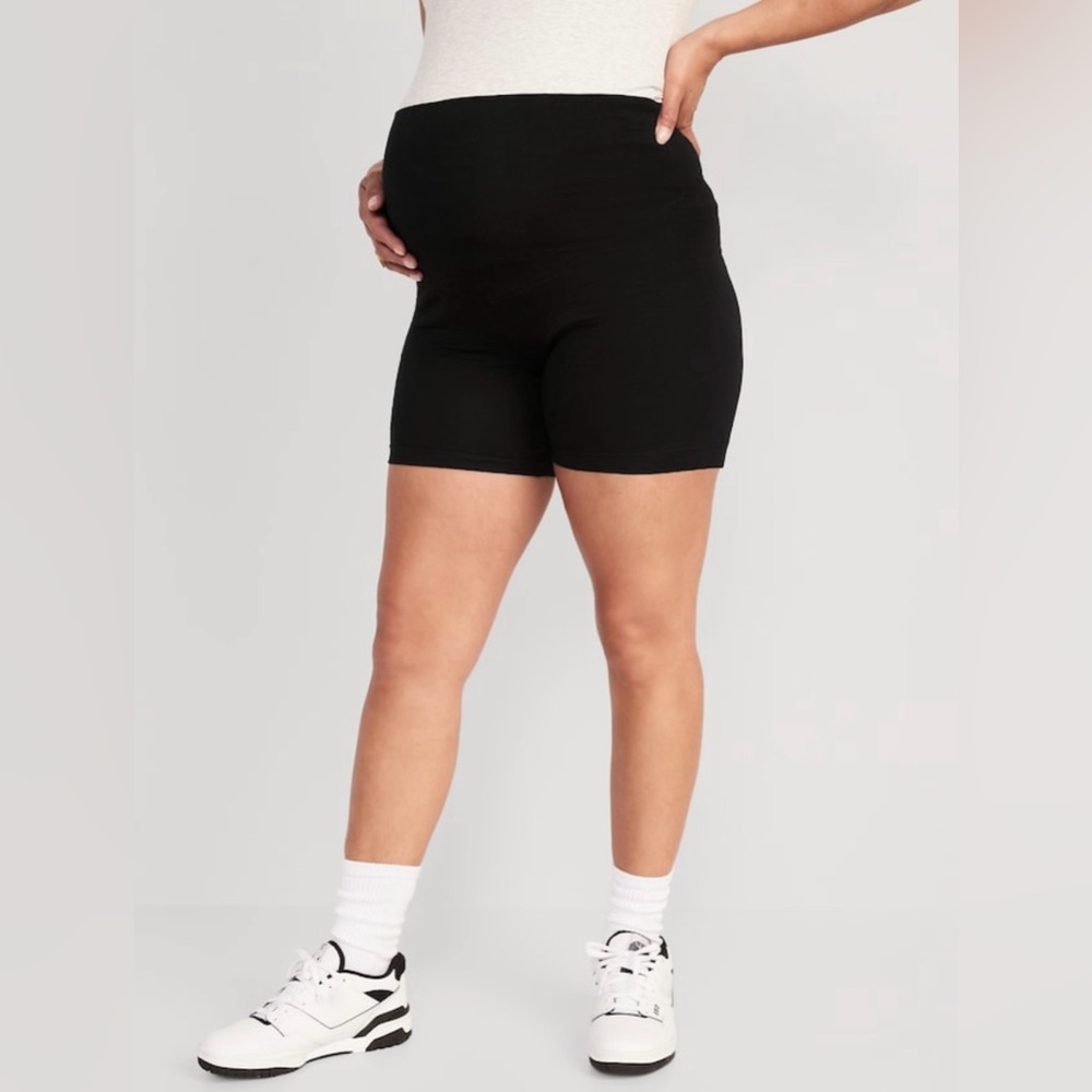 Old Navy Maternity Biker Shorts Black Medium 6” Inseam High Waist Full Panel